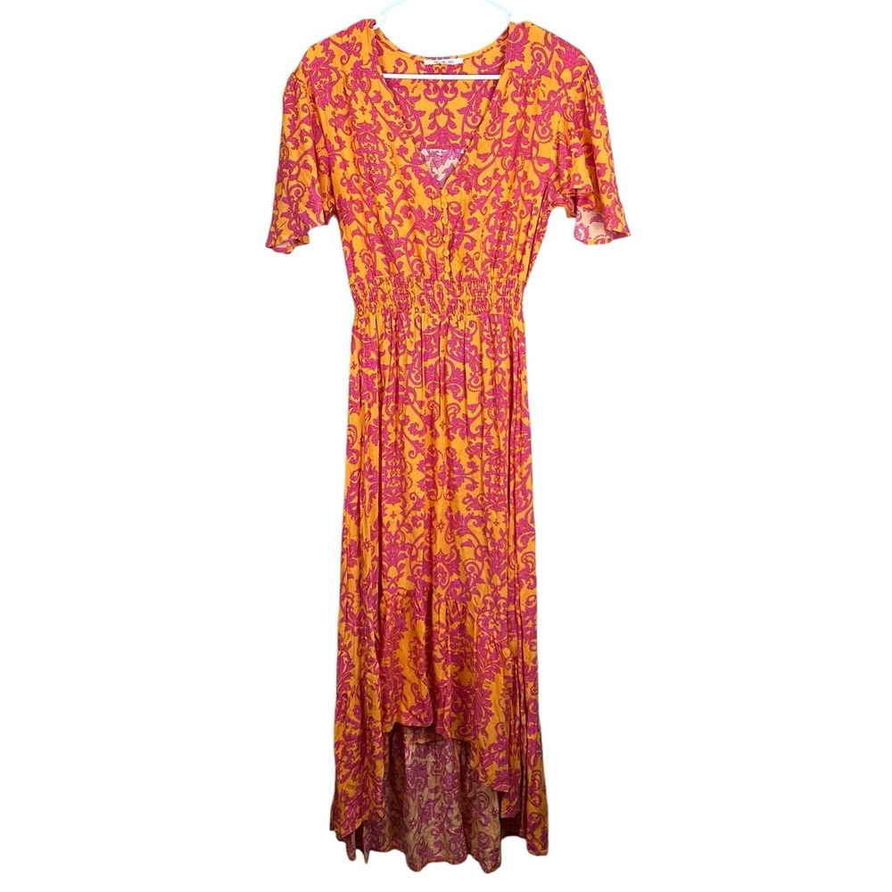 Abel the Label Lola Hi-low Orange Pink Paisley‎ Dress Button Front Size XS